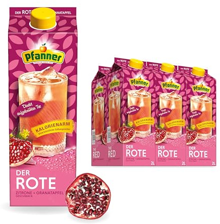 Pfanner Der Rote Zitrone-Granatapfel zuckerreduziert im Vorratspack – Direkt aufgebrühter Früchtetee mit Granatapfelsaft und Zitronensaft verfeinert (6 x 2 l)