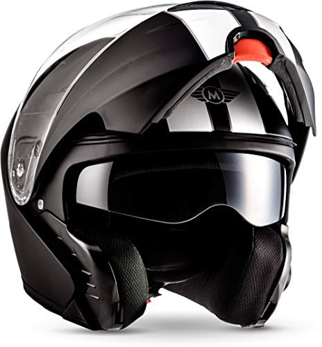Moto Helmets® F19 „Racing Black“ · Motorrad-Helm · Klapp-Helm Modular-Helm Flip-up Integral-Helm Motorrad-Helm Roller-Helm MTB · ECE 22.05 Sonnenvisier Schnellverschluss Tasche XS (53-54cm)