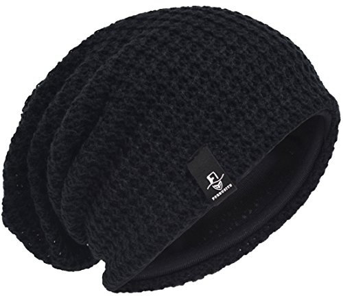 Herren Übergröße Beanie Slouch Schädel Kappe Stricken Winter Strickmütze B08 (Schwarz)