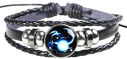 H.ZBRUJ Fashion Leather Bracelet Adjustable Constellation Punk Cuff Bracelet Capricorn Beaded Bangle Wristband Multilayer Braided Rope Chain 8Inch 11Inch for Men Women