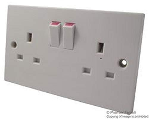 2-Gang Power Wall Plate 13A 250V White SOCKET TWIN SWITCHED
