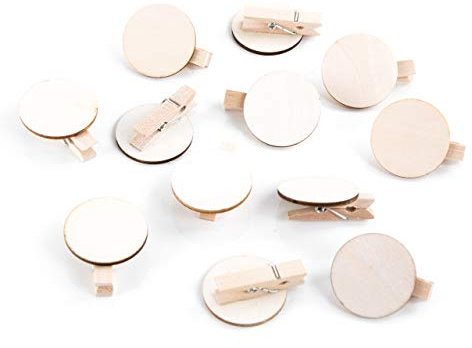 Kleine Holzklammern mit runder Holz-Scheibe, 12 Stück: Mini Wäscheklammern Natur, Holzwäscheklammern Klein, Zum Beschriften, Basteln & für Fotos, Klammern Deko Geschenk, Dekoklammern Tischdeko, 3,5 cm