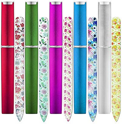 5 Pack Glass Nail Files with Case Crystal Glass Fingernail Files Double Sided Glass Nail File Mixed Color Manicure Set for Gentle Nail Care for Women Girls