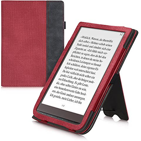 kwmobile Étui Compatible avec Pocketbook InkPad 3/3 Pro/Color/Vivlio InkPad 3 Coque - Étui à Rabat magnétique Tablette eReader Similicuir - Rouge-Gris foncé