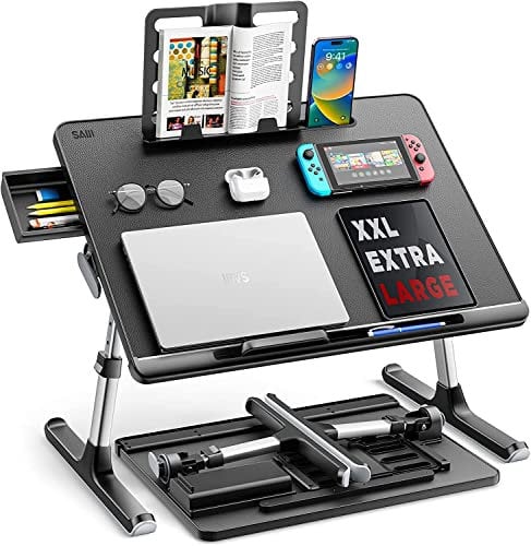 Laptop Tisch, SAIJI 60 * 45cm groß Desktop, Multifunktion Bett Tisch, Höhen Winkel verstellbar, mit Buchständer, Schublade, Lap Stopper, Tablet Schlitz, Bett Fußboden