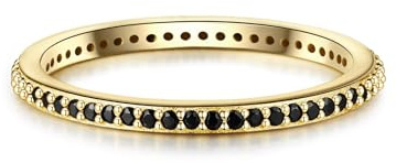 GLANZSTÜCKE MÜNCHEN Damen-Ring aus 925/- Sterling Silber gelbvergoldet mit Zirkonia schwarz - Memoirering Stapelring Silberring vergoldet