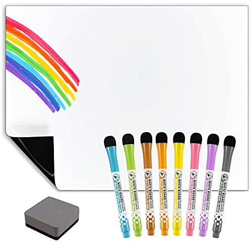 TMS Fridge Magnet Whiteboard Large 50 x 30cm - use as Magnetic Weekly Planner, Dry Wipe Memo Board, Meal Planner, Kitchen Notice Board for Notes or Reminders, to Do List with Dry Erase Markers