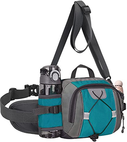 FIORETTO Large Bum Bag for Men Women, Water-Repellent Bumbag with Bottle Holders, Lightweight Fanny Pack for Running, Cycling, Hiking, Dog Walking Turquoise
