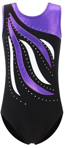 FINGER TEN Gymnastikanzug Mädchen Kurzarm Langarm Kinder Ballettanzug Gymnastik Training Gymnastikbody Trikotanzug Tanz Kleid Ballettkleid (Violett, Tag 10A (9-10 Jahre))
