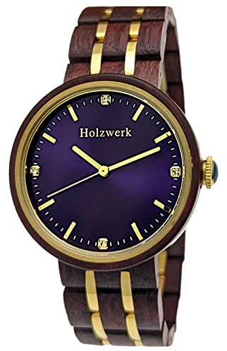 Holzwerk Germany Handgefertigte Designer Damen-Uhr Öko Natur Holz-Uhr Braun Gold Grün Lila Holz Armband-Uhr Analog Klassisch Quarz-Uhr (Lila)