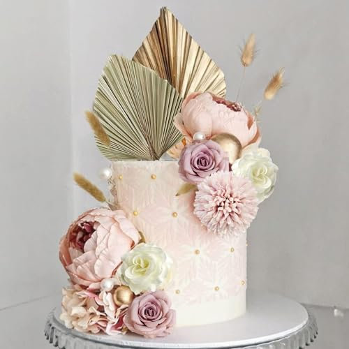 Lot de 32 décorations de gâteau bohème en forme de feuilles de palmier pour mariage, fête prénatale, fête d'anniversaire