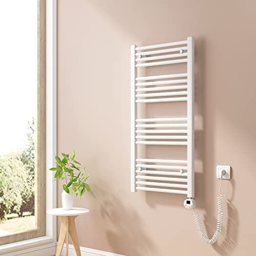 Heilmetz Badheizkörper Elektrisch 100x50cm Handtuchwärmer mit Digitalem Thermostat mit Timer-Funktion Gerade Handtuchtrockner Weiß 500W