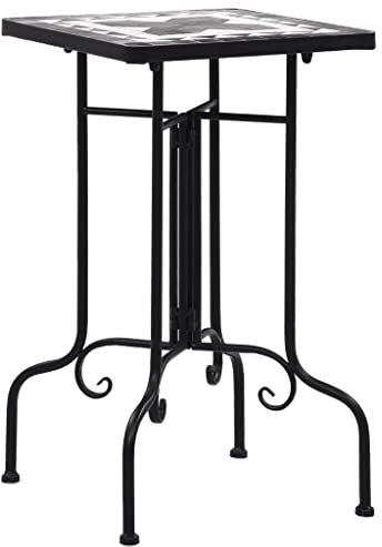 Mosaiktisch Gartentisch Bistrotische Blumenhocker 35 x 35 x 56 cm Metall Mosaik Tisch Beistelltisch Balkontisch Terrassentisch Blumenständer Garten Balkon, Schwarz und Weiß Keramik