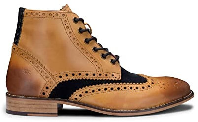 Mens Tan Leather Navy Suede Classic Oxford Formal Laced Vintage Ankle Boots