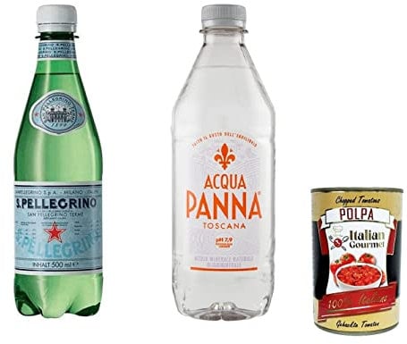 San Pellegrino Eau pétillante en bouteille, 24 x 500 ml + Acqua Panna Still Natural Mineral Water 24 x 500 ml + Polpa Italian Gourmet