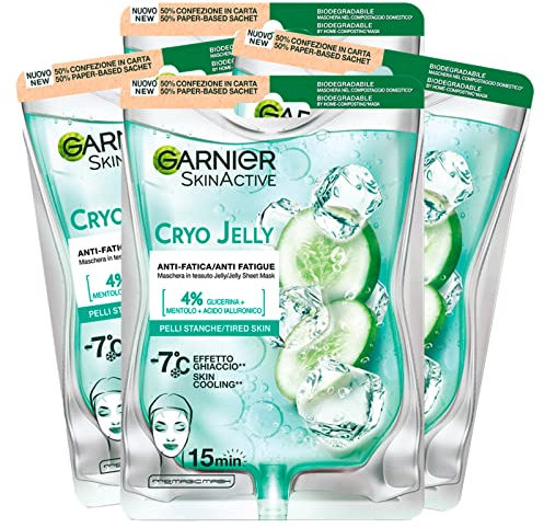Garnier SkinActive Cryo Jelly Anti-Fatigue Face Mask with Hyaluronic Acid Firming Treatment for Tired and Dull Skin Vegan Formula - 5 Packs