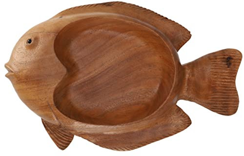 GURU SHOP Obstschale aus Holz, Geschnitzte Obstschale, Holzschale, Holzteller - M10 Fisch, Braun, 6x30x20 cm, Schalen