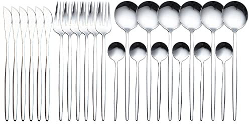 24 Stück Elegant Leben Edelstahl Besteck Silber Geeignet für 6 Messer Gabel und Löffel Set Leicht zu reinigen Geschirrspüler Schwarz Gold (Gold,Silber,Schwarz) Dekoration