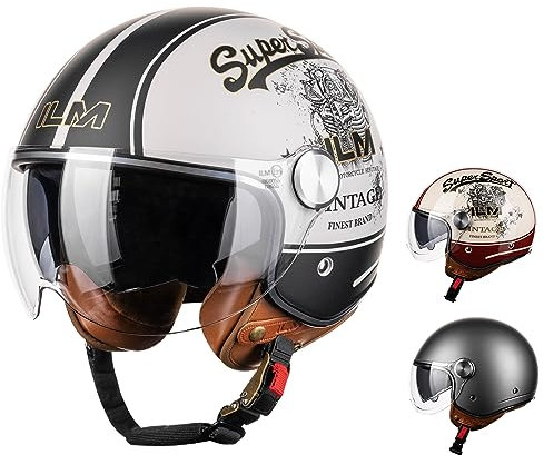 ILM Motorradhelm Jethelm Herren Damen-Motorcycle Helmet Street Bike Motocross Casco ECE Modell B120,Creme Schwarz, M