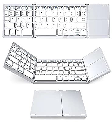 Docooler Bluetooth-Tastatur, kabellose Mini-Tastatur, zusammenklappbar, tragbar, ultradünn, mit Touchpad, für Windows/Android/iOS, silberfarben