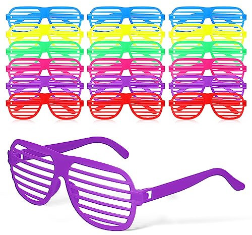 EXCEART 18 Pcs Neon Color Shutter Shadeds Glasses,Plastic Novelty Party SunGlasses Fancy Dress Costume Glasses 80s Party Slotted Sunglasses