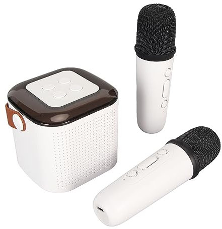 Tragbarer Bluetooth Lautsprecher mit 2 Kabellosen Mikrofonen, RGB Karaoke Maschinen Set, Unterstützt 512 G Speicher, Hand Stereo Sound Mikrofon für Zuhause, Party, (Weiß)