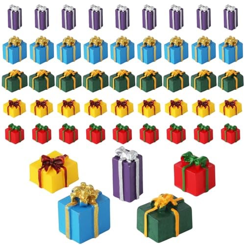 50St Mini Geschenkboxen aus Kunstharz, Miniatur Geschenkboxen für Weihnachten, Miniatur Weihnachtsschmuck für DIY Handwerk, Zubehör für die Herstellung von Handyhüllen