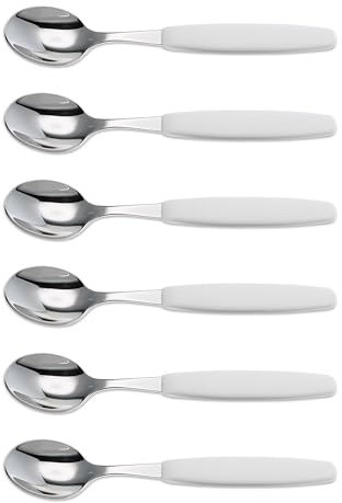 6er Set Giesser Messer Besteck Teelöffel Kaffeelöffel Löffel klein Rostfreier Stahl, Ergonomischer Griff, Spülmaschinenfest - Made in Germany - Weiß