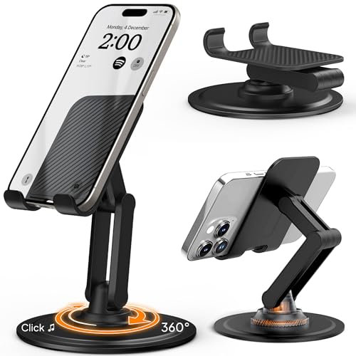 Cooper 360° Stand, Rotating Mobile Phone Stand for Desk | Sturdy Metal Base, Foldable, Portable | Mobile Phone Holder for Desk (Piano Black)