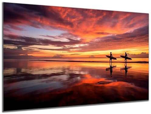 DARO Design - Wand-Bild auf 6mm HDF 30x20cm Surfer am Strand Abendrot - Wand-Deko Bilder Geschenk