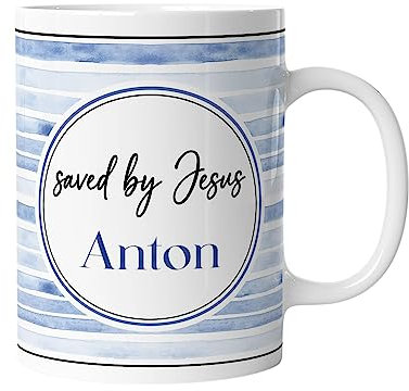 SALT-AND-LIGHT® Christliche Tasse personalisiert mit Namen Geschenk für Christen mit Bibelvers Kaffeetasse Geschenkidee | Saved by Jesus | mug-christA-28