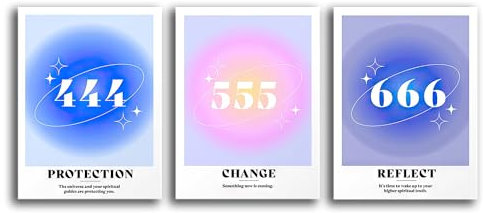 Angel Numbers 444 555 666 Number Intuition Pink Preppy Orange Aura Energy Y2K Gradient Wall Art Poster Prints for Bedroom Dorm Decor,Spiritual Decorations Posters Unframed Inches Set of 3 (20,3 x 25,4