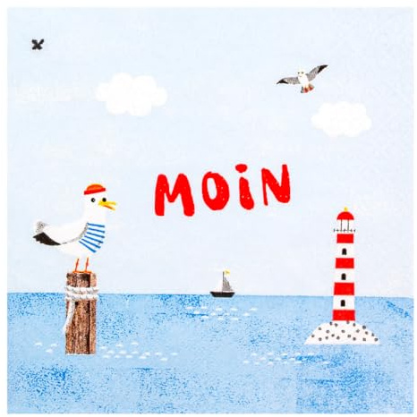 Home Fashion 20 Servietten Maritim Tag am Meer als Tischdeko. Papierservietten mit Motiv. Auch für Decoupage und Serviettentechnik 33x33cm, Blau