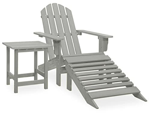 DIGBYS Gartensessel Adirondack mit Ottomane und Tisch, massives Tannenholz, Grau