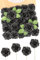 N&T NIETING Artificial Flowers Glitter Rose, 25pcs Fake Roses Flowers with Stems Real Touch Faux foam Roses for Wedding Bouquets Party Home Halloween Christmas Decoration(Black)