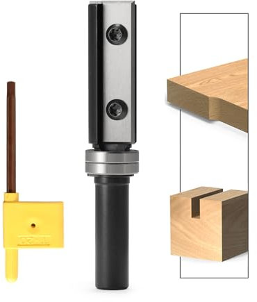 Trvoxviq Wendeplatten Bündigfräser 12mm Schaft, Bündigfräser Oberfräse mit 4 Schneiden Austauschbare Hartmetall(HW), D=19.05mm , NL=50mm Unten Lager Bündig Trimmen Router Bits für Kantenbearbeitung