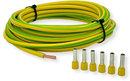 CusoTec Cavo di messa a terra, 6 mm², verde/giallo, con 6 terminali H07V-K, conduttore di messa a terra, flessibile, filo sottile (5-30 m) (20 metri)