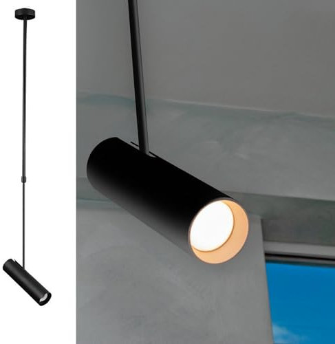 Planetitaly Faretto orientabile lampada sospensione moderna LED GU10 pendente telescopico luci tavolo bar vetrina sala espositiva 230V (Nero, Senza lampada)