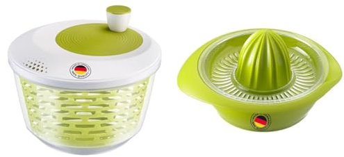 Westmark Essoreuse à Salade, Capacité : 4,4 L, ø 23,5 cm, Plastique, Sans BPA, Spinderella & Presse-Orange/Citron/Lemon avec Récipient, Diamètre : 18,7 cm, Capacité : 0,5 litre