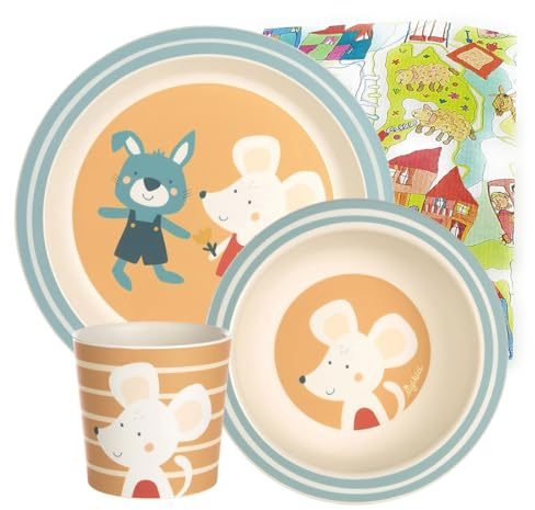 Sigikid Juego de vajilla infantil de melamina, regalo para bautizo, apto para niños, apto para lavavajillas (ratón/conejo, 3 piezas)