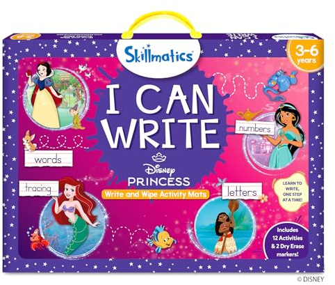 Skillmatics I Can Write – Disney Princess, Handwriting & Spelling Aid | Reusable Write & Wipe Mats, Preschool Learning Activity, Educational Book, Travel Toy, Gift for Girls & Boys Ages 3, 4, 5, 6