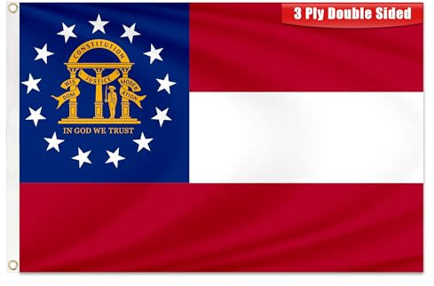 Georgia Staatsflagge, 90 x 152 cm, doppelseitige GA-Flaggen mit Messingösen für drinnen und draußen, strapazierfähig, 3-lagig, Georgia-Flaggen mit lebendigen Farben für Außen-, Hof-,