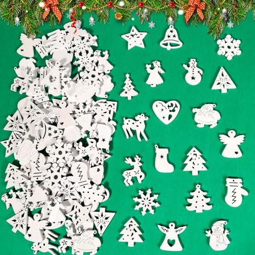 HOWAF 100pcs Adornos Navidad Madera, Mini Confeti Navidad Madera, Adornos de Navidad Madera Confeti Copo de Nieve Reno para DIY Decoracion Arbol Navidad, Decoracion Mesa Navidad, Decoracion Navidad