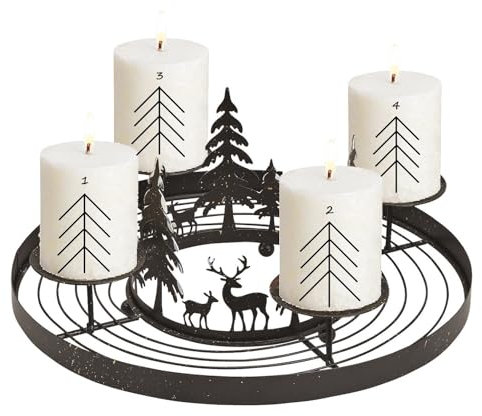 Schmucks HOME Adventskranz modern rund Metall mit + 4x Kerzen Zahlen schwarz weiß 30 cm