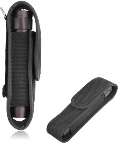 JEYORZY 1 Pieza Funda de Nailon para Linterna táctica,Bolsa Universal Colgante para Exteriores y Accesorios al Aire Libre,Estuche Negro para una Linterna, llevarla contigo(14cm*3.2cm)