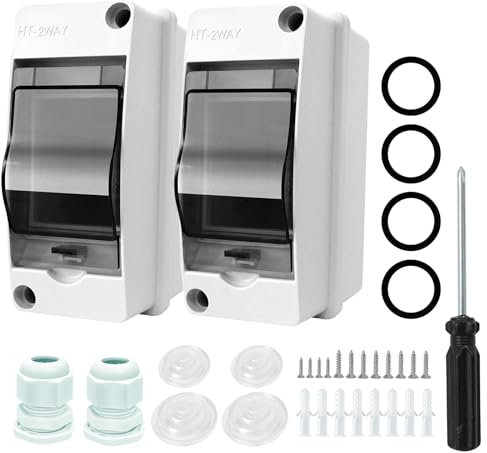 RAFIYU 2 Stück Sicherungskasten Aufputz, Waterproof Verteilerkasten Aufputz, kleinverteiler Aufputz IP65-1 Reihig-2 Module, mit 4 Anschlüssen, für Gärten im Freien, Bauernhöfe, Ladesäulen, Feuchtraum