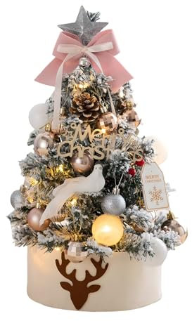 Piccolo Albero Di Natale Rosa, 45 Cm Albero Natale Illuminato, Albero Di Natale Con Luci Incorporate, Mini Albero Di Natale Artificiale Da Tavolo, Per Decorazioni Natalizie (Albero Di Neve Rosa)