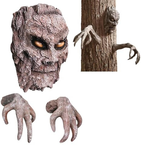 Halloween Skelett Dekorationen Gruselige Baumrinde Gesicht Dekoration Harz Halloween Gruselige Geist Figur Garten Statue Horror Requisiten für Halloween Party