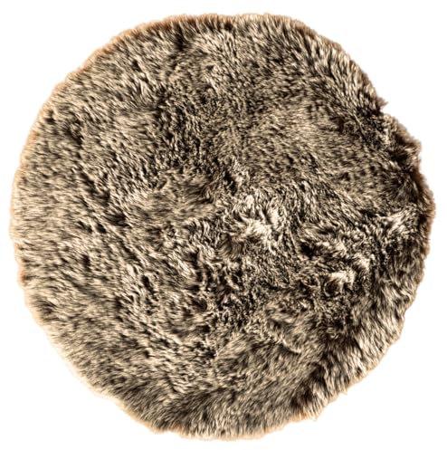 Kunstfell rund 37 cm für Dekorationen Stuhlauflage Kaninchenfell Imitat aus Kunstfell mit Farbverlauf (Beige meliert)