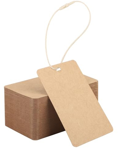 EUSOAR Geschenkanhänger Braun, 200 Stück Kraft Etiketten Anhänger 5x8cm | 300GSM Kraftpapier Anhänger, Rechteckig Gift Tags Blanko, Etiketten zum Beschriften, Lables mit Beige Baumwollkordel